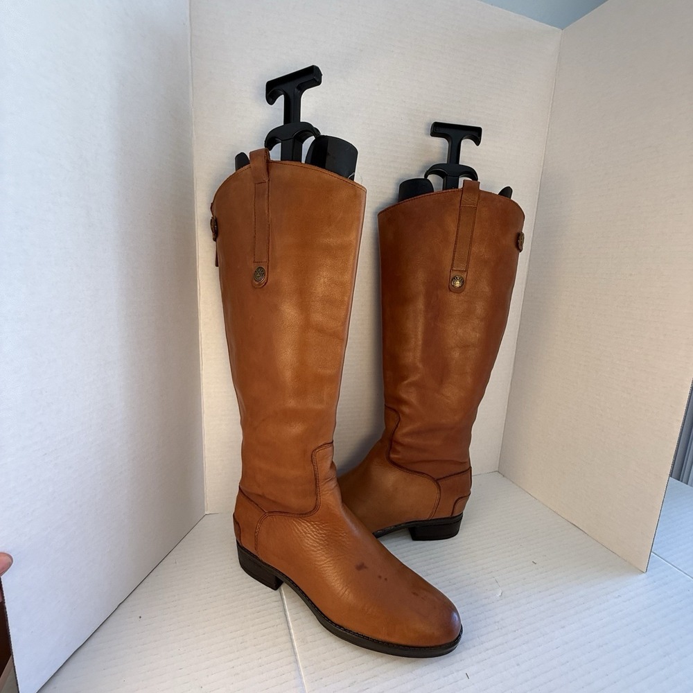 Sam Edelman Penny Whiskey Tan Brown Leather Tall Back Zip Riding Boot Women 7.5